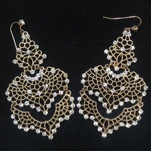 Costume Gold Chandelier Earrings with Rhinestones